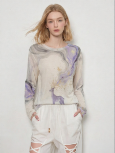 Chinese Style Watercolor Deer Print Loose T-Shirt