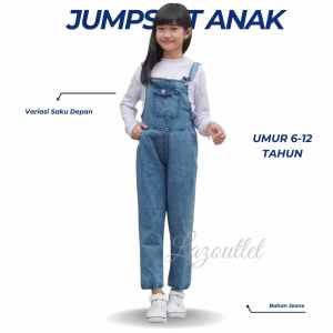 Overall Anak Perempuan Usia 6 - 12 Tahun Jumpsuit Celana Kodok Jeans Anak Cewek