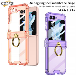【Ring Holder Bracket】KISSCASE Four Corner Anti-drop Soft Silicone Metal Finger Ring Holder Stand Clear Case for Samsung Z Flip6 Flip5 5G Flip4 Hinge All Inclusive Shockproof Protection Phone Case For Galaxy Z Flip6 flip5 Flip4 5G