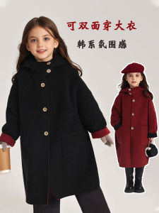 เสื้อแจ็คเก็ตขนสัตว์สองด้านสำหรับเด็กผู้หญิงฤดูใบไม้ร่วง/ฤดูหนาว 2025 แจ็คเก็ตขนสัตว์แบบสวมหัว ทรงหลวม แขนยาว ปกติ