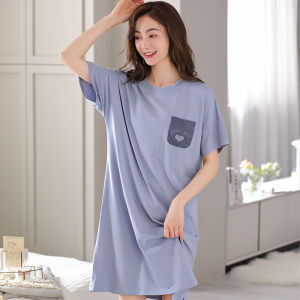 MiiOW | ชุดนอนผู้หญิงผ้าฝ้ายแท้ MiiOW ฤดูร้อน 2025 ชุดนอนลำลอง แขนสั้น กระโปรงยาวปานกลาง ปกกลม กระดุมเดียว สีพื้น
