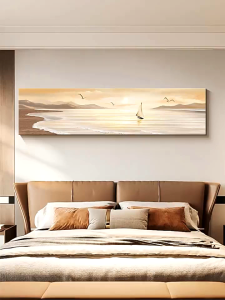 Light luxury high-end feeling living room large white wall decorative painting high-end money tree sofa background wall hanging horizontal wall art