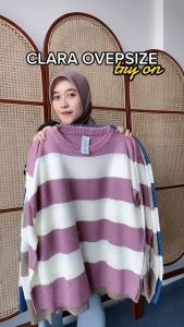Sweater Rajut Wanita Eira Oversize Motif Blaster | Atasan Wanita Bahan Rajut Motif Stripe Tebal Knit