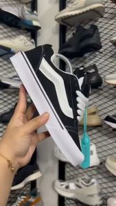 Sepatu Vans Knu Skool Black White Sneakers Gemuk Pria Waita Casual
