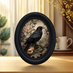 1 Piece 3D Crow among Flowers Vintage Animal Wall Art - Wooden Decoration (5.25 * 4.16inch) Oval Animal Art Oval Wall Decoration Handmade Photo Transfer Halloween Decoration Christmas Decoration Thanksgiving Decoration
