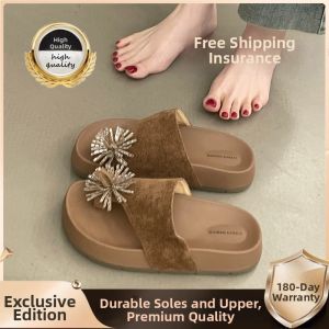 XUJIA | Thick Sole Fireworks Rhinestone Toe-Loop Slip-on Sandals