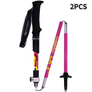 PIONEER 2pcs Carbon Fiber Folding Trekking Poles Ultralight Adjustable Collapsible Travel Hiking Nordic Walking Sticks XDL007