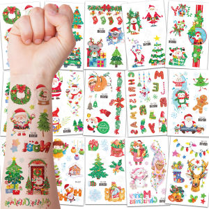 รอยสักชั่วคราวสำหรับคริสต์มาส ต้นคริสต์มาสระยิบระยับ มนุษย์หิมะ ซานตาคลอส ของใส่ถุงของขวัญ รอยสักคริสต์มาสสำหรับผู้หญิง