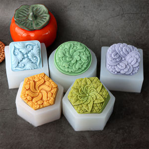 Hexagonal Embossed Flower Soap Mold 3D Round Flower Scented Candle Mold DIY Floral Designs Square Soap Plaster Mold Home Decor