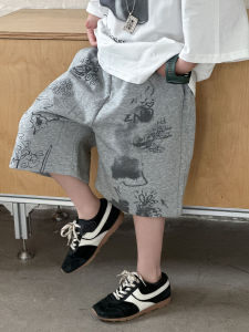 Boys Summer Thin Cotton Sporty Shorts Casual Loose Fit Five-Quarter Length Comfortable Breathable Korean Style Printed Pants