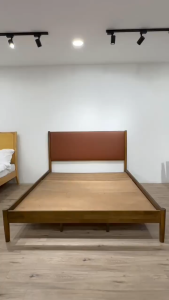 CHF 6100 Queen Solid Rubberwood Bedframe/Upholstered Headboard(PU)/Kayu Katil (Colour: Walnut)