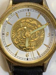 Đồng hồ nam nữ nội địa Nhật size 34mm dùng cho nam tay nhỏ hoặc nữ mặt hai lòng họa tiết vàng phong cách mặt xu siêu đẹp niềng khía đồng xudây da linh kiện được thay mới