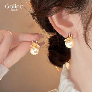 Elegant Pearl Crown Zirconia Stud Earrings Womens Fashion Jewelry Premium Quality Dainty Ear Jewelry Korean Style