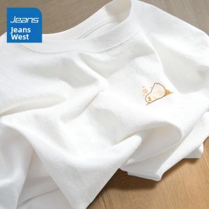 Jeanswest | Áo thun ngắn tay màu hạnh nhân100% cotton kiểu dáng rộng rãi cổ tròn thoải mái