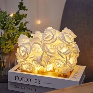 1PC Artificial White Rose Fairy String Lights Battery Powered(excl) Decor for Bedroom Wedding Proposal Valentines Day Gift