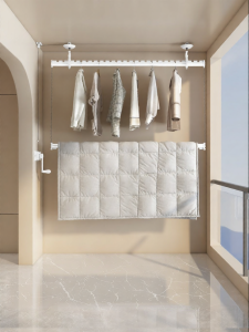 Side Mounted Hand Operated Dual Layer Lift Clothes Drying Rack