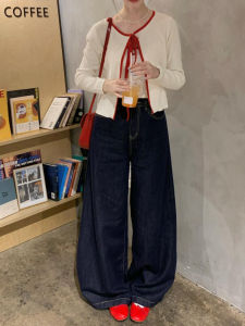 Retro American หลวม Fit High เอว ขากว้าง เดนิม กางเกงยีนส์ ผู้หญิง ฤดูใบไม้ร่วง ฤดูหนาว สไตล์ใหม่ พรางหุ่น หลากหลาย กางเกงขาตรง