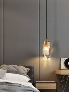 Accessible Luxury Normcore Modern Minimalist Small Droplight Bedroom Bedside Chandelier Long Line Suspension Wire Bedside Lamp Copper Crystal Lamps