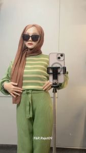Oneset Sweater Homa Setelan Celana Kulot Rajut Premium Wanita Motif Stripe Lengan Panjang