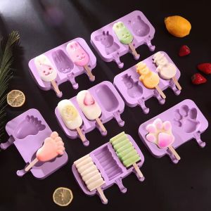 แม่พิมพ์ไอศกรีมซิลิโคน Popsicle สยามแม่พิมพ์พร้อมฝาปิด DIY โฮมเมด ICE Lolly แม่พิมพ์การ์ตูนน่ารักภาพ Handmade เครื่องมือห้องครัว