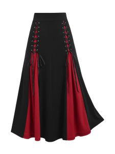European and American Fashion Womens Plus Size Skirt Color Block High Waist A-Line Skirt