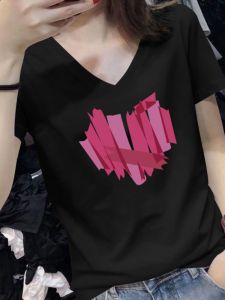 Cotton Black Short Sleeve V-Neck T-Shirt Slim Fit T-Shirt