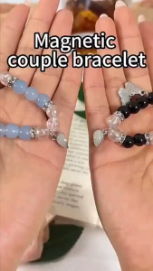 Adjustable Couple Magnetic Cat & Heart Beaded Bracelets Set Perfect Matching Gift For Gift