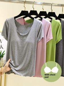 Slimming Effect Modal Thin Short Sleeve round Neck T-Shirt Women Summer Loose Fit Top No Bra Needed July Deer Brand