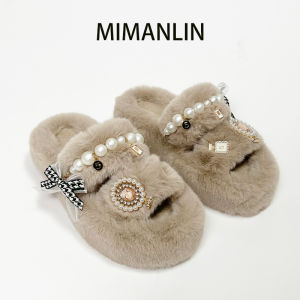 รองเท้าแตะส้นหนาสำหรับผู้หญิงในร่ม รองเท้าแตะขนแกะสไตล์เกาหลี รองเท้าแตะขนสัตว์ รองเท้าแตะสำหรับใส่ในบ้าน