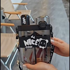 Botol Minum Aesthetic Tali Panjang Dual Sedotan 620ml