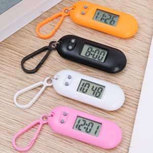 Student Mini Portable Silent Electronic Clock with Keychain Electronic Oval Watch LCD Digital Table Time Display Clock Hanging Key Chain