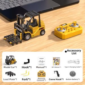 LIWAN | Mini Desktop RC Simulation Construction Vehicle Bluetooth 1:64 Alloy Forklift