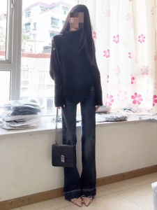 Low Waist Bell Bottom Jeans Deep Blue Womens Spring Autumn New Style High Waist Trousers Casual Loose Fit Denim Pants