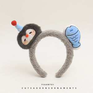 Creative Penguin Fish Plush Hairband Adorable Cartoon Face Wash Hair Clip Styling Headwear for Girls Photography Hairband