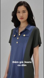 Đầm suông giả Jeans xanh co dãn thanh lịch