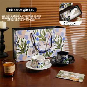 SHELI | Iris Flower Coffee Cup and Saucer Set Housewarming Couple Gift