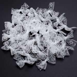 20pcs/lot Polyester Lace Mini Bows White Polka Dot Flower Pattern Satin Ribbon Bows For DIY Handcraft Hairpin Garment Decoration