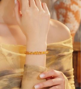 ZHOU LIU FU 周六福24K Gold Citrine Amethyst Bracelet for Women and Men Gold Beads Sunshine Energy & Wealth Crystal Jewelry 16+6 cm J1715824 J1715825