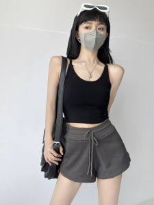 กางเกงขาสั้นทรงเอวสูงสำหรับผู้หญิง กางเกงขาสั้นออกกำลังกายแบบมีเชือกผูก โยคะ ฟิตเนส ฤดูร้อน เทรนด์สตรีท กระชับสัดส่วน