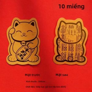 Mèo May Mắn Vàng Kim Loại Thủ Công Miếng Dán Tự Dính Decal Cho Ví Điện Thoại Nhà Cửa Hàng Sự Giàu Có Tài Lộc Vật Trang Trí Trang Trí Quà Tặng