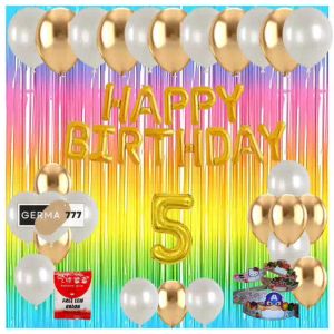 Paket Set Dekorasi Pesta Ulang Tahun Anak Banner Foil Huruf Happy Birthday Balon Putih Gold Ultah