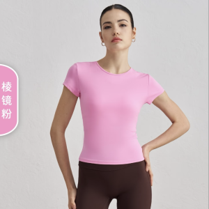 Casual Sporty Short Sleeve Waist Cinched Slim Fit Breathable Yoga T-Shirt Running Training Naked Feel Fitness Top Women