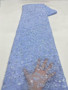 2026 Nigerian Beaded Lace Fabric High Quality African Tulle Lace French Sequins Embroidery Lace Fabrics For Wedding Party Dress