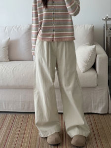 Cherry Blossom Color Womens Straight Leg Pants High Waist Wide Hip Large Thigh Slimming Loose Casual Trousers Autumn 2025