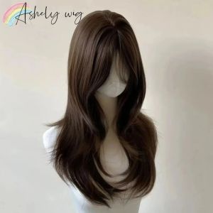 Ashely Brown Wig for Women Headband Body wave Synthetic Wigs with Curtains bangs High quality Hair Wig for daily use парик 가발