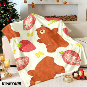 Strawberry Brown Bear Winter Summer Flannel Blanket Throw Fleece Soft Fuzzy Plush Cozy Fleece Blankets for Sofa Ideal Gifts
