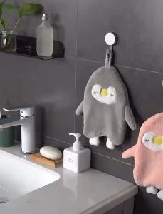 KMH Hanging Hand Towel Coral Velvet Cartoon Cute Towel Absorbent Towel Toilet Household Cleaning Bathroom Children Towel
