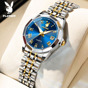 PLAYBOY original ladies watch waterproof fashion elegant luminous dual calendar dial stainless steel women watch