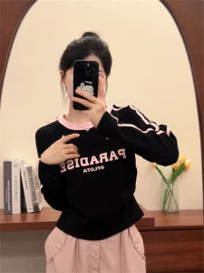 Áo Thun Dài Tay in Chữ Cổ Điển Mỹ Dành Cho Nữ Áo Lót Ngắn Áo Chui Đầu Cotton Mùa Thu Phong Cách Thường Ngày Thiết Kế Chữ Tay Dài