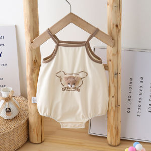 ฤดูร้อนผ้าฝ้ายบางเสื้อผ้าเด็กสําหรับเด็กหญิงและเด็กชายน่ารัก Romper กับ Suspenders แขนสั้น Midi ชุดเดรสลายดอกไม้